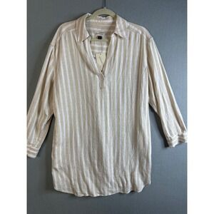 Universal Thread Tan Stripe Gauze Tunic Shirt Dress Oversized Long Sleeve M